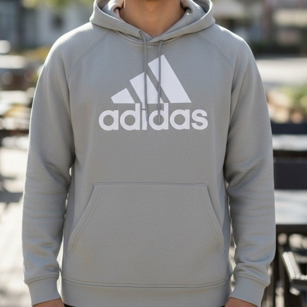 Adidas Hoodie Sweatshirt Mens XL Grey Logo‎ Pullover Hooded Athletic